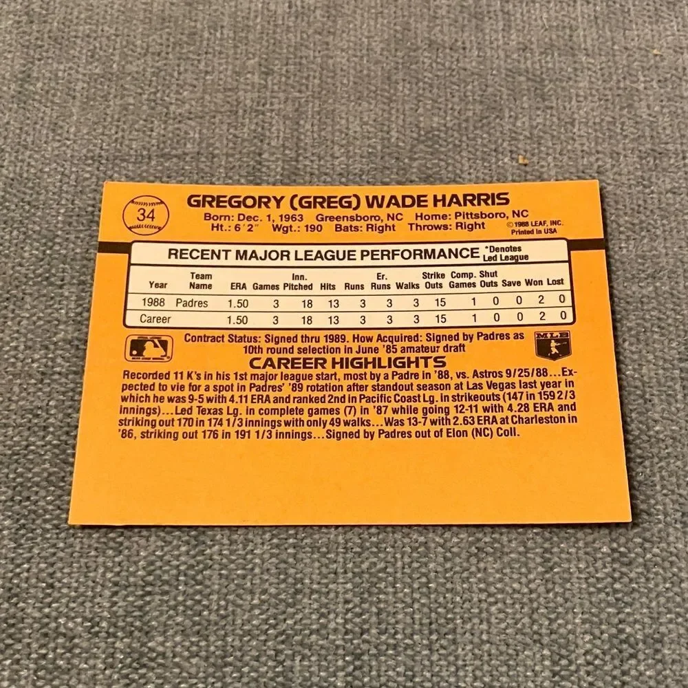 1989 Donruss San Diego Padres Rated Rookie Baseball Card Trading Card